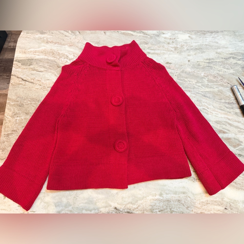 Rafaella Ribbed Knit Snap Front Sweater Women’s M Red Chunky Cotton Blend